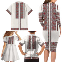 Ukraine Vyshyvanka Day Family Matching Long Sleeve Bodycon Dress and Hawaiian Shirt Ukrainian Folk Seamless