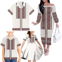 Ukraine Vyshyvanka Day Family Matching Off The Shoulder Long Sleeve Dress and Hawaiian Shirt Ukrainian Folk Seamless