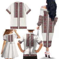 Ukraine Vyshyvanka Day Family Matching Off The Shoulder Long Sleeve Dress and Hawaiian Shirt Ukrainian Folk Seamless
