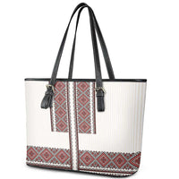 Ukraine Vyshyvanka Day Leather Tote Bag Ukrainian Folk Seamless