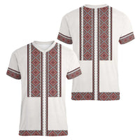 Ukraine Vyshyvanka Day Women V-Neck T-Shirt Ukrainian Folk Seamless