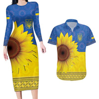 Ukraine National Flag Day Couples Matching Long Sleeve Bodycon Dress and Hawaiian Shirt 23 August with Sunflower
