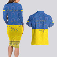 Ukraine National Flag Day Couples Matching Long Sleeve Bodycon Dress and Hawaiian Shirt 23 August with Sunflower