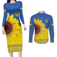 Ukraine National Flag Day Couples Matching Long Sleeve Bodycon Dress and Long Sleeve Button Shirt 23 August with Sunflower