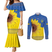 Ukraine National Flag Day Couples Matching Mermaid Dress and Long Sleeve Button Shirt 23 August with Sunflower