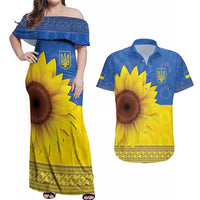 Ukraine National Flag Day Couples Matching Off Shoulder Maxi Dress and Hawaiian Shirt 23 August with Sunflower