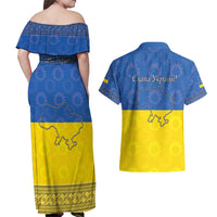 Ukraine National Flag Day Couples Matching Off Shoulder Maxi Dress and Hawaiian Shirt 23 August with Sunflower