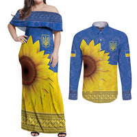 Ukraine National Flag Day Couples Matching Off Shoulder Maxi Dress and Long Sleeve Button Shirt 23 August with Sunflower