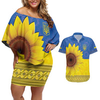 Ukraine National Flag Day Couples Matching Off Shoulder Short Dress and Hawaiian Shirt 23 August with Sunflower