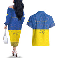 Ukraine National Flag Day Couples Matching Off The Shoulder Long Sleeve Dress and Hawaiian Shirt 23 August with Sunflower