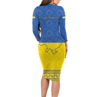 Ukraine National Flag Day Long Sleeve Bodycon Dress 23 August with Sunflower