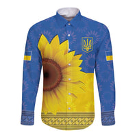 Ukraine National Flag Day Long Sleeve Button Shirt 23 August with Sunflower
