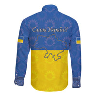 Ukraine National Flag Day Long Sleeve Button Shirt 23 August with Sunflower