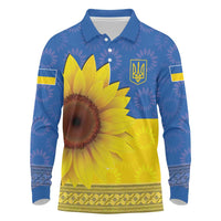 Ukraine National Flag Day Long Sleeve Polo Shirt 23 August with Sunflower