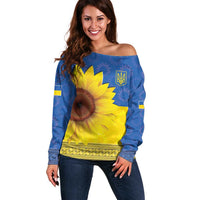 Ukraine National Flag Day Off Shoulder Sweater 23 August with Sunflower