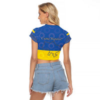 Ukraine National Flag Day Raglan Cropped T Shirt 23 August with Sunflower