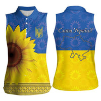 Ukraine National Flag Day Women Sleeveless Polo Shirt 23 August with Sunflower