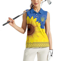 Ukraine National Flag Day Women Sleeveless Polo Shirt 23 August with Sunflower