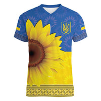 Ukraine National Flag Day Women V-Neck T-Shirt 23 August with Sunflower