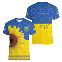 Ukraine National Flag Day Women V-Neck T-Shirt 23 August with Sunflower