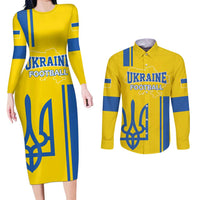 Custom Ukraine Football Couples Matching Long Sleeve Bodycon Dress and Long Sleeve Button Shirt Yellow Style