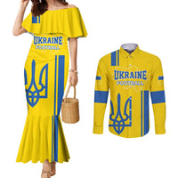 Custom Ukraine Football Couples Matching Mermaid Dress and Long Sleeve Button Shirt Yellow Style