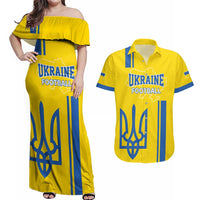 Custom Ukraine Football Couples Matching Off Shoulder Maxi Dress and Hawaiian Shirt Yellow Style