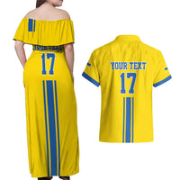 Custom Ukraine Football Couples Matching Off Shoulder Maxi Dress and Hawaiian Shirt Yellow Style