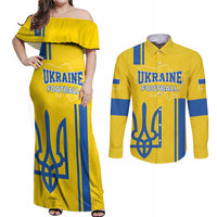 Custom Ukraine Football Couples Matching Off Shoulder Maxi Dress and Long Sleeve Button Shirt Yellow Style