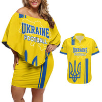 Custom Ukraine Football Couples Matching Off Shoulder Short Dress and Hawaiian Shirt Yellow Style