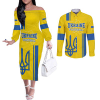 Custom Ukraine Football Couples Matching Off The Shoulder Long Sleeve Dress and Long Sleeve Button Shirt Yellow Style