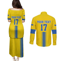 Custom Ukraine Football Couples Matching Puletasi and Long Sleeve Button Shirt Yellow Style