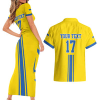 Custom Ukraine Football Couples Matching Short Sleeve Bodycon Dress and Hawaiian Shirt Yellow Style