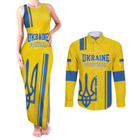 Custom Ukraine Football Couples Matching Tank Maxi Dress and Long Sleeve Button Shirt Yellow Style