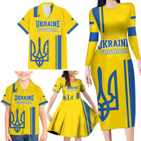 Custom Ukraine Football Family Matching Long Sleeve Bodycon Dress and Hawaiian Shirt Yellow Style