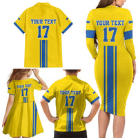 Custom Ukraine Football Family Matching Long Sleeve Bodycon Dress and Hawaiian Shirt Yellow Style