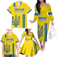 Custom Ukraine Football Family Matching Off The Shoulder Long Sleeve Dress and Hawaiian Shirt Yellow Style