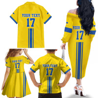 Custom Ukraine Football Family Matching Off The Shoulder Long Sleeve Dress and Hawaiian Shirt Yellow Style