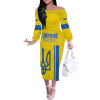 Custom Ukraine Football Family Matching Off The Shoulder Long Sleeve Dress and Hawaiian Shirt Yellow Style