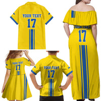 Custom Ukraine Football Family Matching Off Shoulder Maxi Dress and Hawaiian Shirt Yellow Style