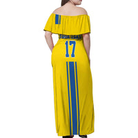 Custom Ukraine Football Family Matching Off Shoulder Maxi Dress and Hawaiian Shirt Yellow Style