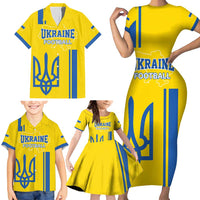 Custom Ukraine Football Family Matching Short Sleeve Bodycon Dress and Hawaiian Shirt Yellow Style