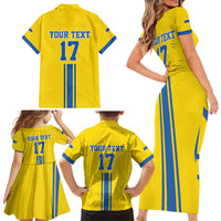 Custom Ukraine Football Family Matching Short Sleeve Bodycon Dress and Hawaiian Shirt Yellow Style