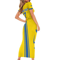 Custom Ukraine Football Family Matching Short Sleeve Bodycon Dress and Hawaiian Shirt Yellow Style