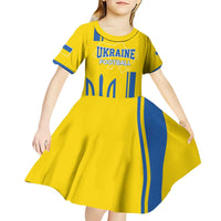 Custom Ukraine Football Kid Short Sleeve Dress Yellow Style