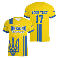 Custom Ukraine Football Women V-Neck T-Shirt Yellow Style