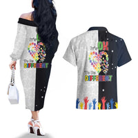 Personalized World Autism Awareness Day Couples Matching Off The Shoulder Long Sleeve Dress and Hawaiian Shirt 2th April