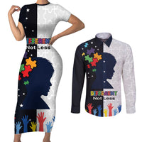 Personalized World Autism Awareness Day Couples Matching Short Sleeve Bodycon Dress and Long Sleeve Button Shirt 2th April