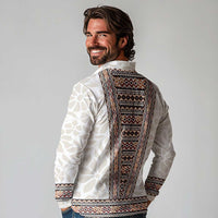 Danmark Traditional Patern with Daisy Long Sleeve Polo Shirt Danish Patern Simple Style