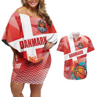 Custom Danmark Basketball Go Champions Couples Matching Off Shoulder Short Dress and Hawaiian Shirt Sporty Style